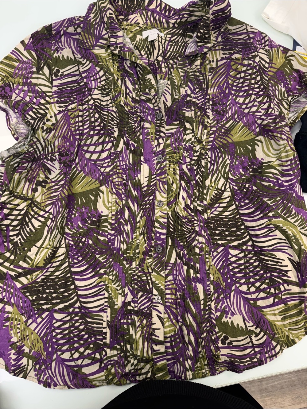 Charter Club Women's Purple & Olive Printed Button-Front Top